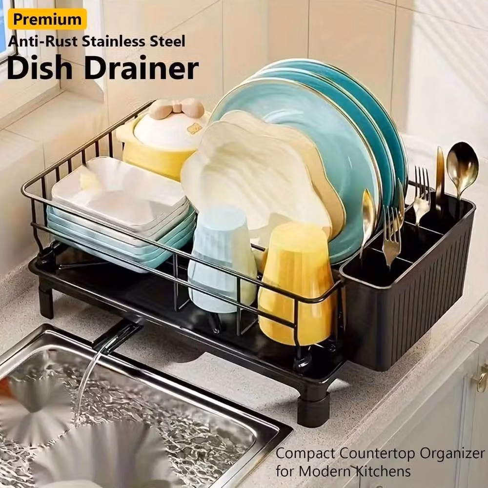 PAWNORA 1 Tier Stainless Steel Cutlery and Dish Rack in Black – 4