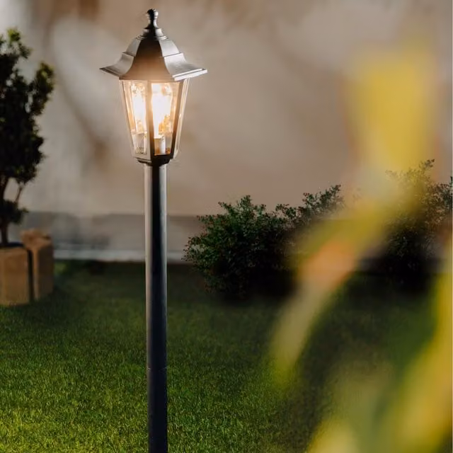 CGC Lighting Yasmin Outdoor Traditional Lantern Style Tall Post Light in Black