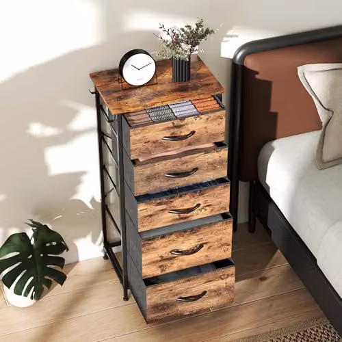 HOMCOM Rustic Brown Fabric Chest of Drawers for Bedroom – 7