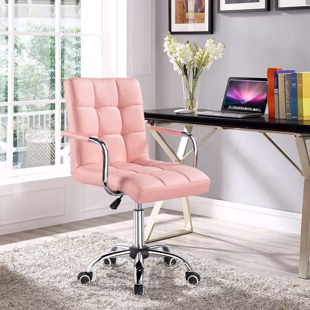 Yaheetech Modern Pink Height Adjustable Swivel Task Chair with Armrests