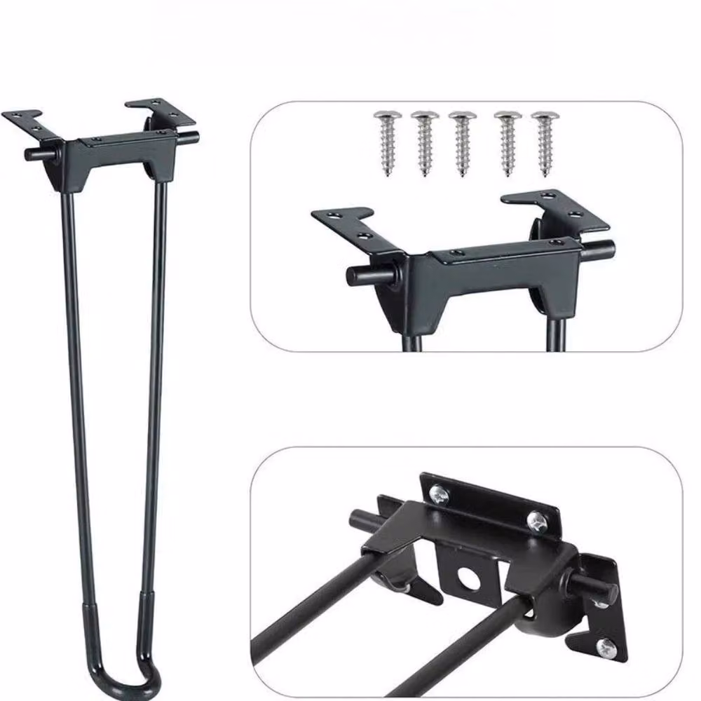 FLAVORA Set of 4 Black Lacquered Metal Folding Hairpin Table Legs, Height: 38 cm – 2
