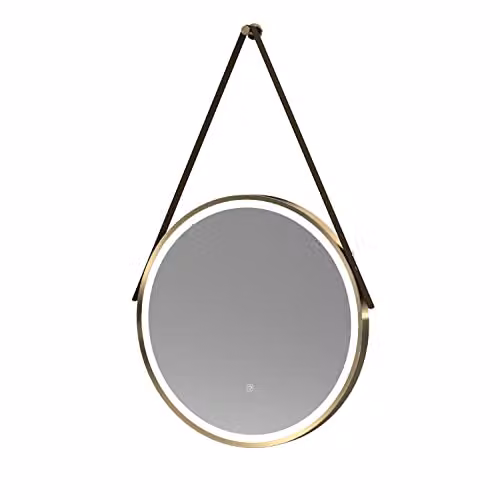 nuie LQ712 Salana Modern Wall Hung Framed LED Touch Sensor Bathroom Mirror, Width: 60 cm, Gold and Brown