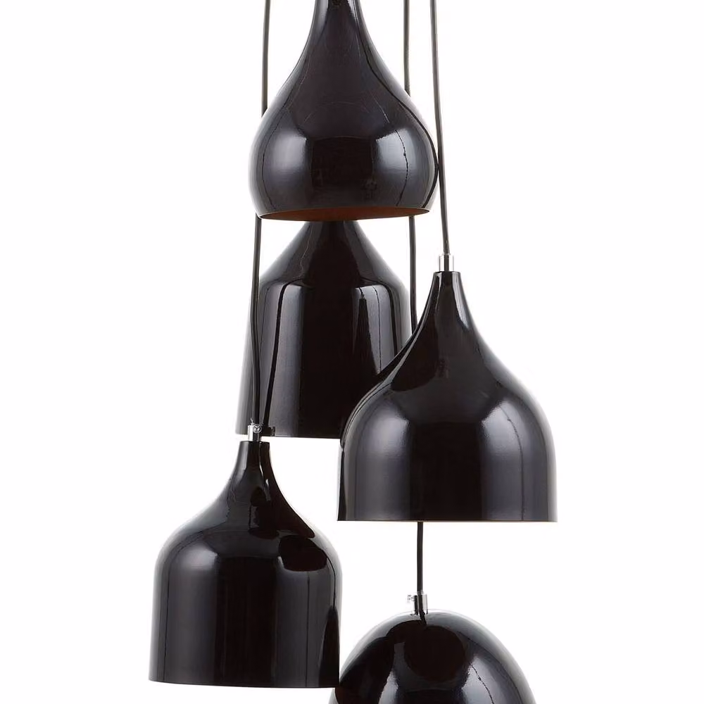 Wyld and Coco 5-Light Industrial Pendant Lamp in Black with Orange Interior – 2