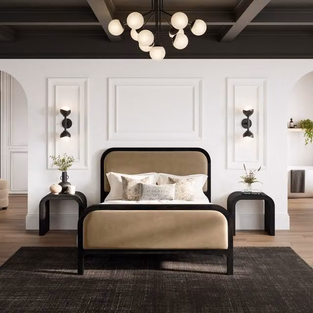 LPD Home Ines Mole King Size Upholstered Velvet Bed in Black or Beige, W: 180 cm, D: 200 cm
