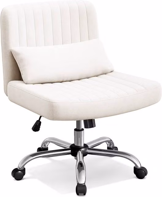 Living and Home Ergonomic Height-Adjustable Reclining Office Chair in Beige Velvet Fabric