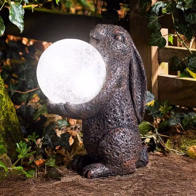 Marco Paul Bronze Solar Powered Rabbit Ornament with Crystal Ball, Height: 30 cm – 1