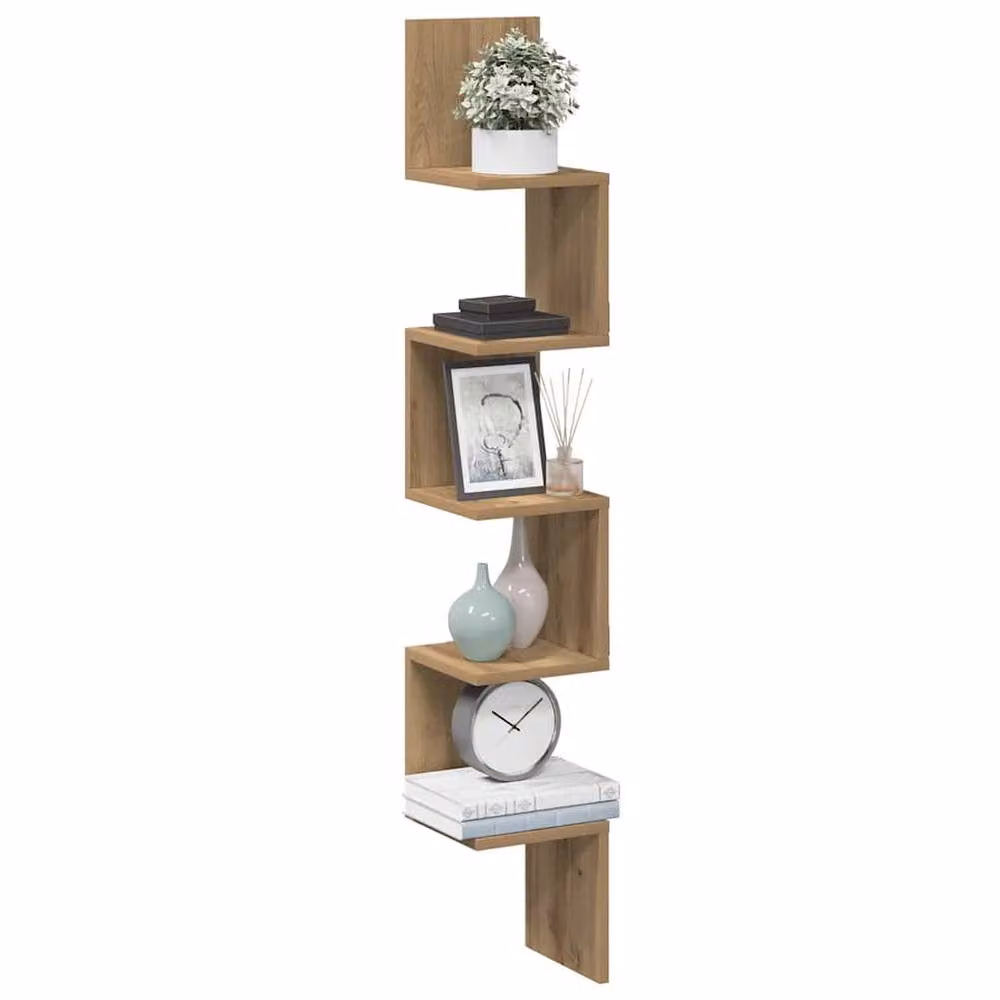 Berkfield Home Artisan Oak Wall Corner Shelf, Brown, W/D/H: 20 x 20 x 127.5 cm – 2