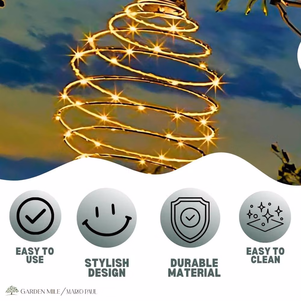 Marco Paul Solar Powered Warm White LED Copper Spiral Hanging Garden Lights – 4