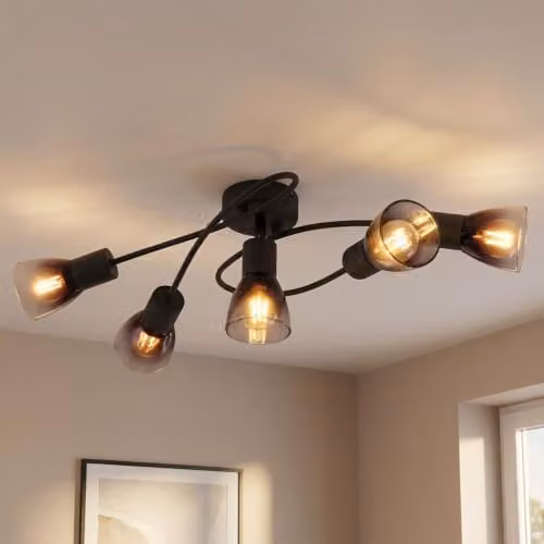 Globo Lighting Satella Multi Arm Ceiling Lamp in Black with Smoke Glass, 5x E14, W: 58 cm, H: 16.5 cm – 2