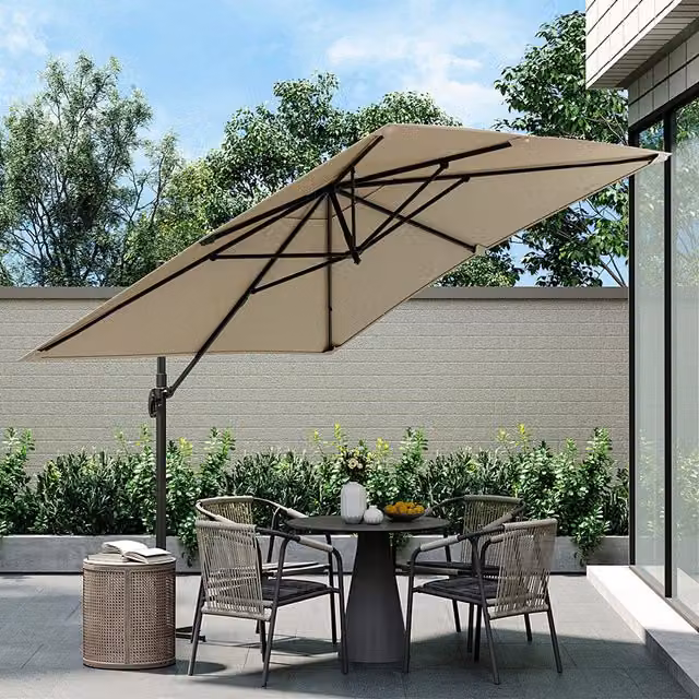 Breeins Cantilever Parasol with Cross Base in Khaki, 300 cm