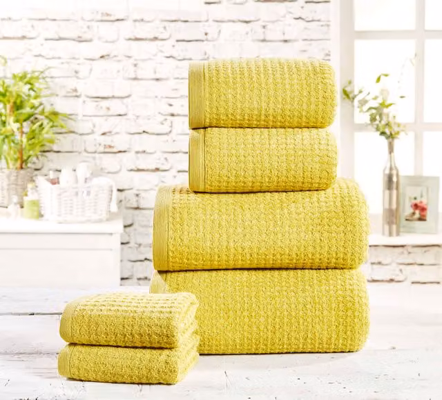 Rapport Home Waffle Pique Cotton Towels in Yellow