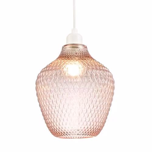 Happy Homewares Modern Pink Etched Glass Pendant Lamp Shade W/D/H: 23 x 21 x 21 cm