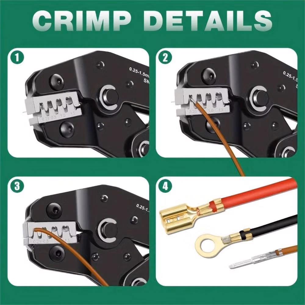 SPETLEK UK Ratchet Crimper Wire Plier Kit for Electrical Cable Terminals, Green Steel Set – 4