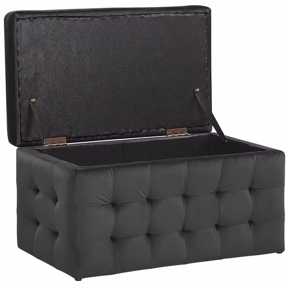 Wyld and Coco Luxor Black Velvet Tufted Storage Ottoman Bench – 4