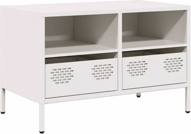 Berkfield Home White Industrial TV Cabinet in Matt Cold-rolled Steel, W: 68 cm, D: 39 cm, H: 43.5 cm