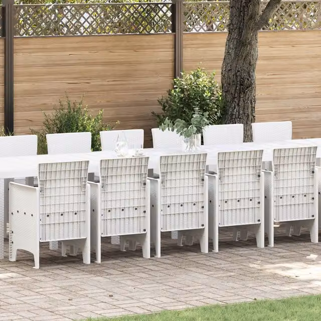 Berkfield Home 17 Piece Modern White Poly Rattan Garden Dining Set with Cushions – 1