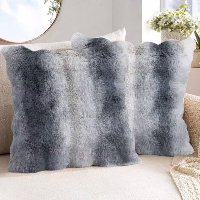 Sweet Dreams Luxury Supersoft Faux Fur Printed Square Cushion in Grey, W: 56 cm