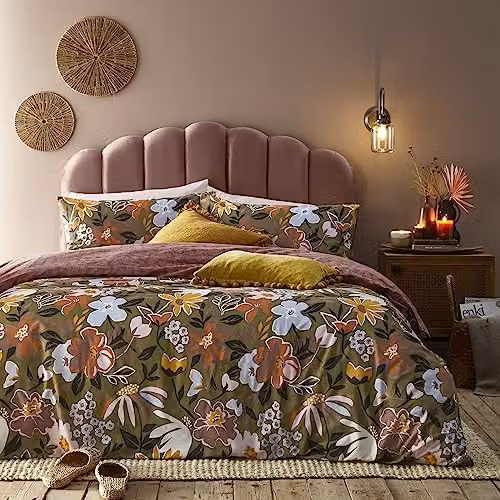 Furn Asterea Reversible Floral Duvet Cover and Pillowcase Set, Multicolour/Purple Polycotton, W/H: 140 x 200 cm