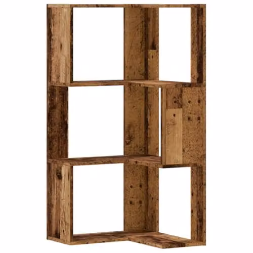 vidaXL 3-Tier Corner Bookcase in Brown Old Wood, W/D/H: 50 x 50 x 102 cm
