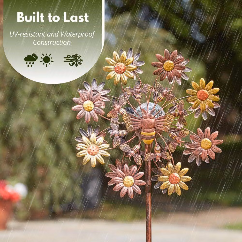 Marco Paul Flowerbee Solar Wind Spinner, Multicolour Metal Floral Design, Height: 130 cm – 4