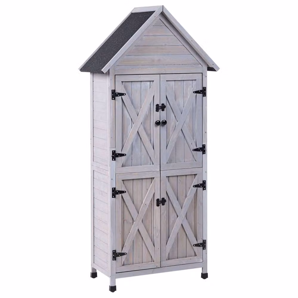 Wyld and Coco Everwood Grey Fir Wood Outdoor Garden Storage Shed with Double Doors, W: 85 cm, D: 46 cm, H: 183 cm – 1