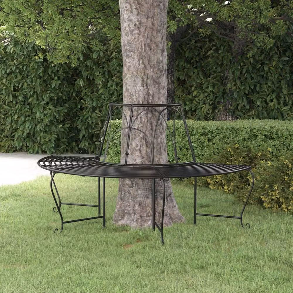 Berkfield Home Half Round Tree Bench in Black Powder Coated Steel, Diameter: 159 cm – 2