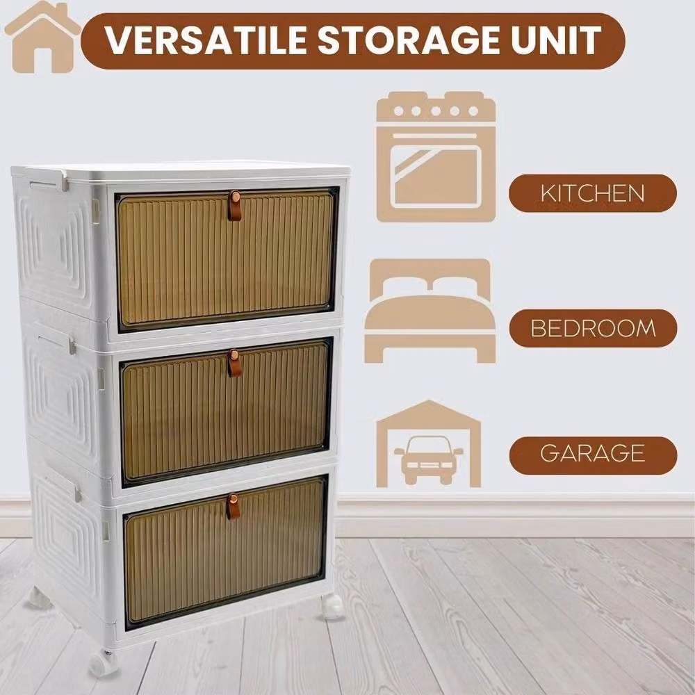 Kelvenix 3 Tier Plastic Folding Wardrobe Storage Box in White – 2