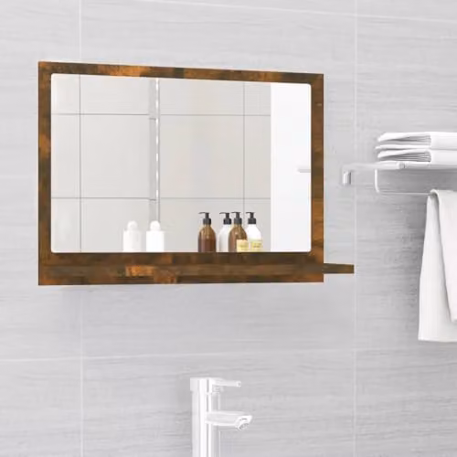 vidaXL Modern Rectangular Wall Mirror in Brown Wood, W: 60 cm, D: 10.5 cm, H: 37 cm – 2