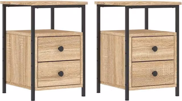 Berkfield Home Set of 2 Sonoma Oak Bedside Cabinets in Light Brown, W/D/H: 34 x 35.5 x 50 cm – 1