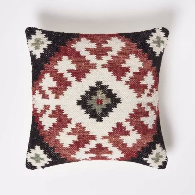 Homescapes Tawa Handwoven Traditional Red and Black Kilim Cushion
