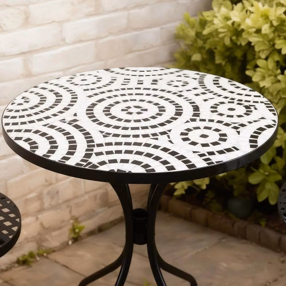 SPETLEK Metal Mosaic Folding Bistro Garden Set in Matt Black – 3