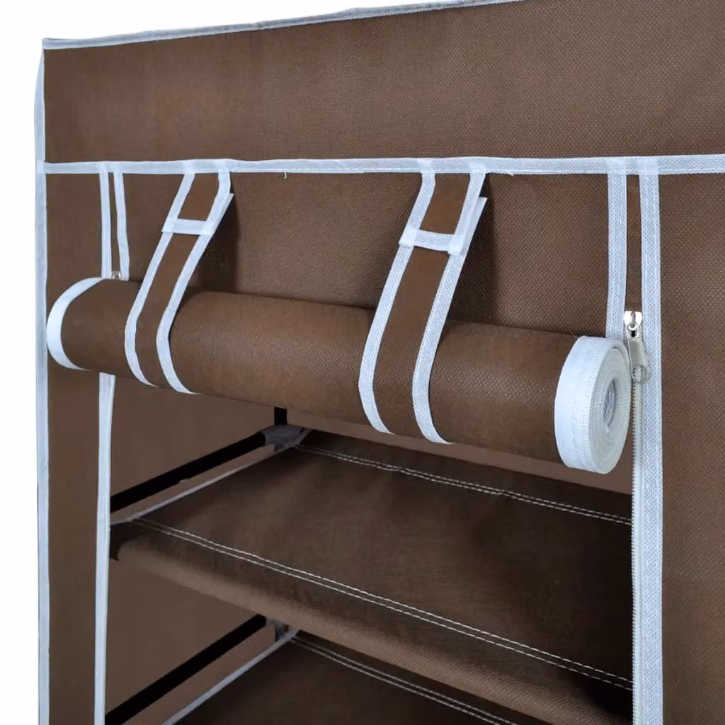 Berkfield Home Fabric Shoe Cabinet with Roll Shutter Cover, Brown, W/D/H: 58 x 28 x 106 cm – 3