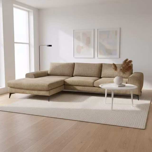 Abakus Direct Venice Chenille L-Shaped Corner Sofa in Brown, Left Facing – 1