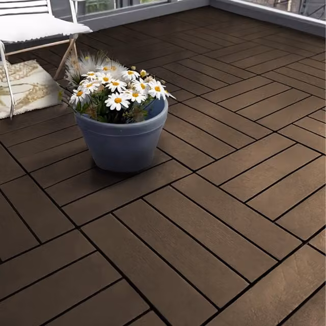 Nicoman Polydeck PVC Decking Tiles, Brown, Pack of 12