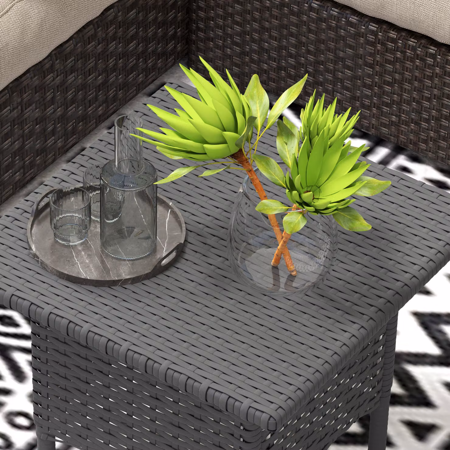 Outsunny Grey Rattan Side Table for Garden, Balcony or Terrace – 7