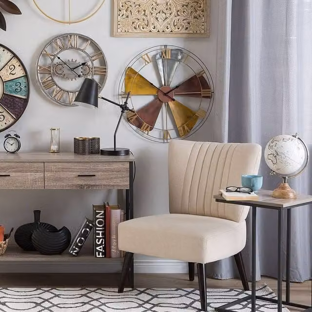 Wyld and Coco Avante Round Analog Wall Clock in Multicolour Distressed Metal with Gold and Silver Accents, Diameter: 60 cm