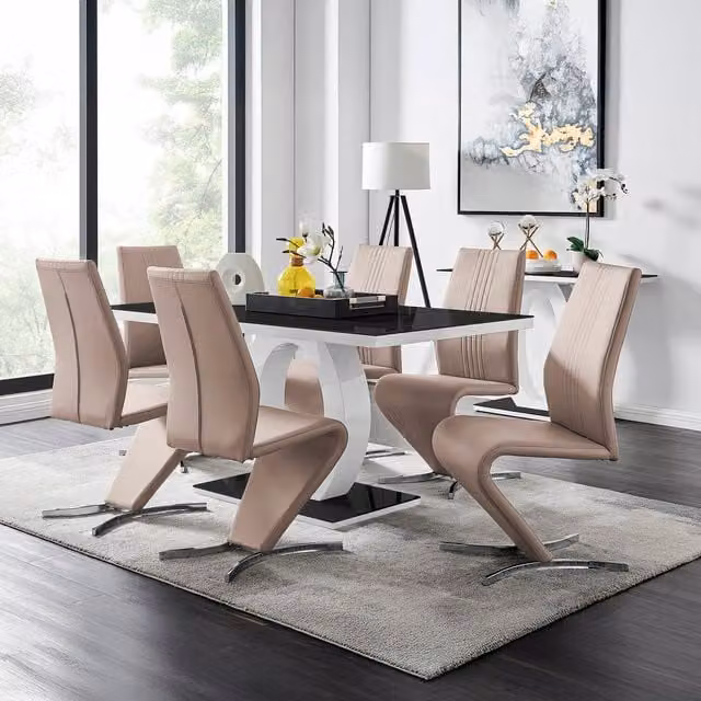 FurnitureboxUK Giovani High Gloss and Glass Rectangular Dining Table and 6 Willow Chairs Set in Cappuccino