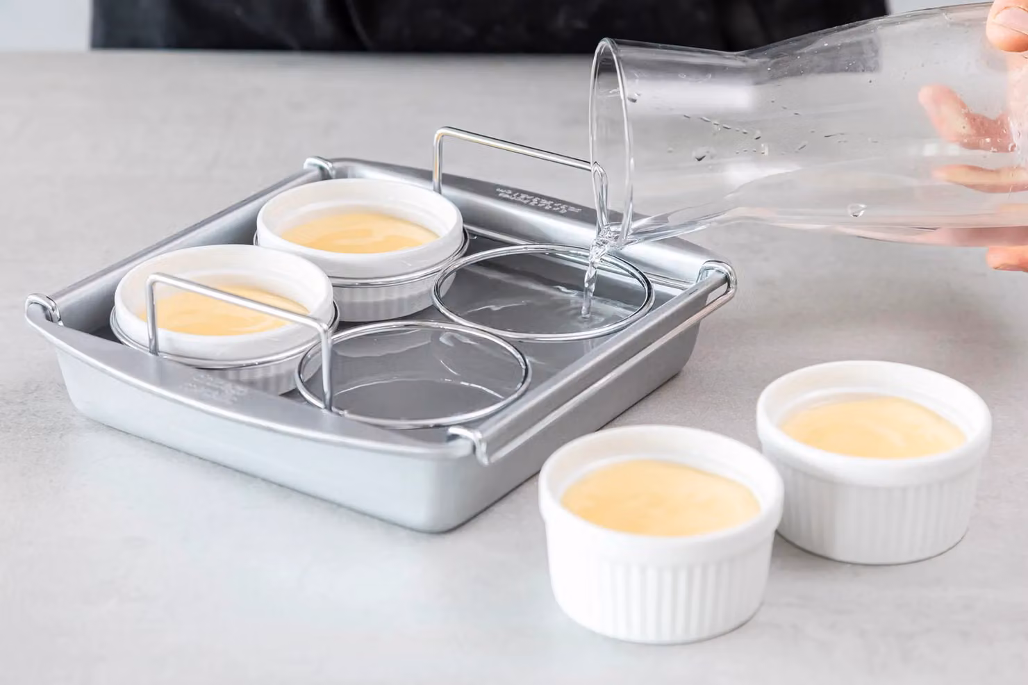 Chicago Metallic 6 Piece Creme Brulee Set with Ceramic Ramekins and Carbon Steel Baking Tin, Beige – 3