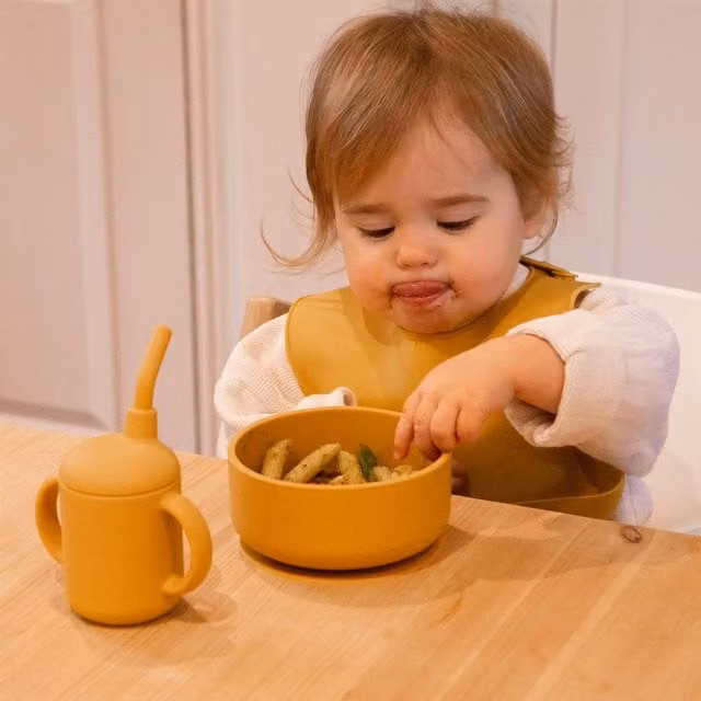 Tiny Dining 3-Piece Silicone Baby Suction Feeding Set with Cereal Bowl in Yellow