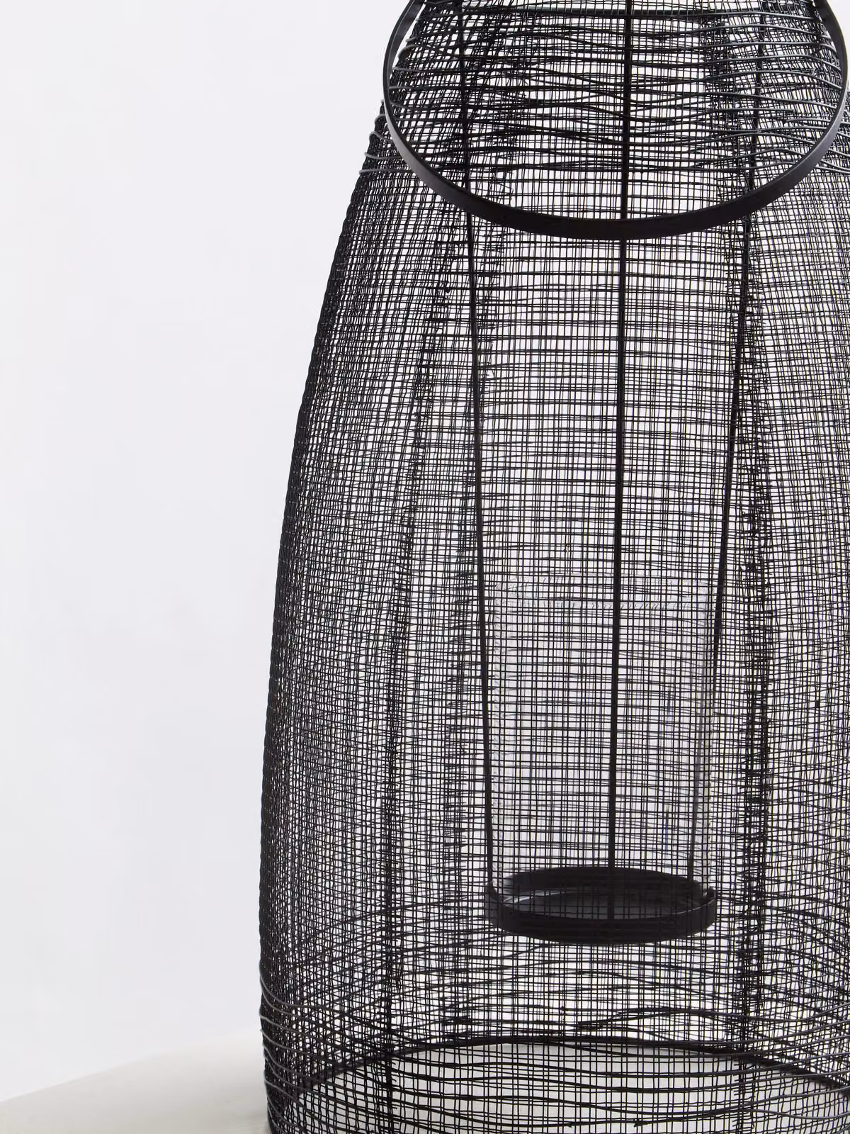 Orsina Large Black Iron Wireframe Lantern with Glass Shade for Indoor and Outdoor Use – 4