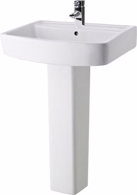 Balterley Square 1 Tap Hole Basin and Full Pedestal in White, W/D/H: 60 x 81 x 46 cm