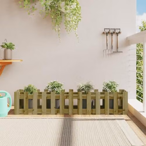 vidaXL Brown Impregnated Wood Garden Raised Bed with Fence Design W/D/H: 150 x 30 x 30 cm – 2