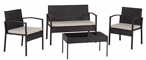 Seconique Cedar 4 Piece Garden Set in Black Rattan with Grey Fabric and Black Glass – 3