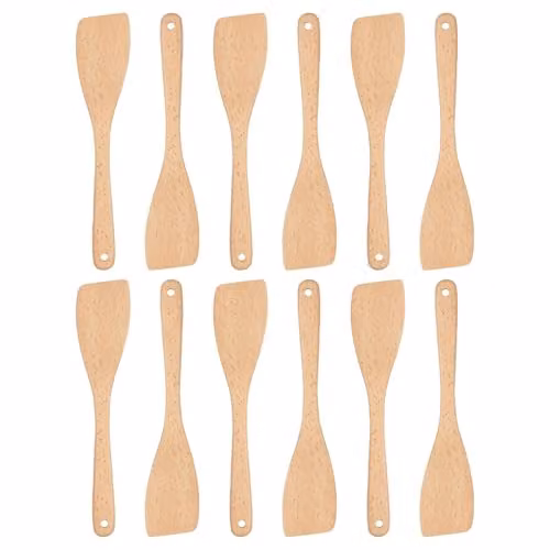 Argon Tableware Brown Wooden Spatulas, Pack of 12, Heat Resistant and Non-Scratch – 1