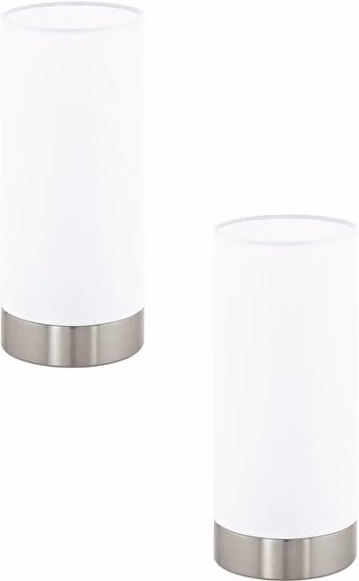 Loops 2 Pack Table Lamps in Satin Nickel with Round White Satin Glass Shades, E27 1x60W