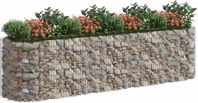 Berkfield Home Durable Galvanised Steel Gabion Raised Bed in Silver, W/D/H: 400 x 100 x 100 cm