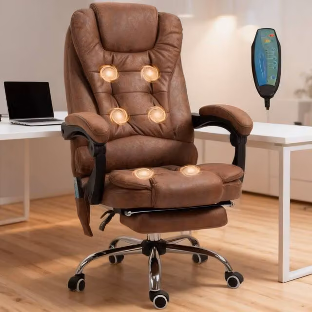 ERGOVEXA Six-Point Massage Executive Office Chair with Heat, Brown