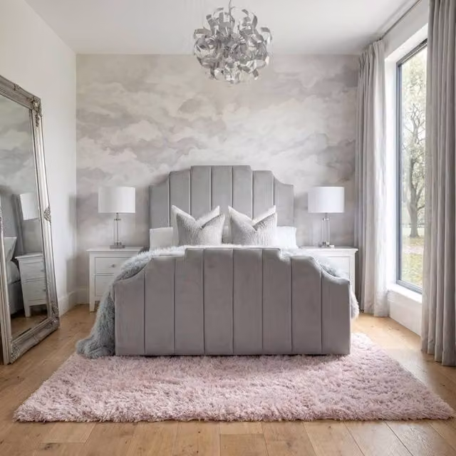 Stratus Interiors Supreme Bed with Panelled Head and Footboard, Grey Gas Lift Ottoman Storage, Small Double, 120 x 200 cm
