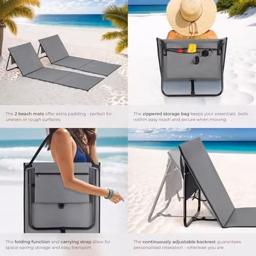 tectake Set of 2 Grey Sun Loungers with Adjustable Backrest, Foam Padding and Water-Repellent Fabric – 5