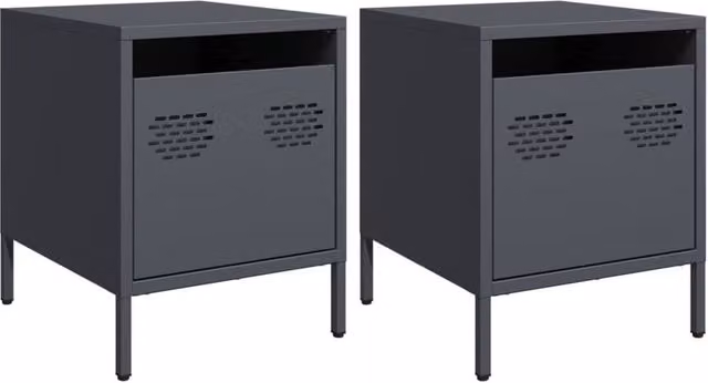 Berkfield Home Set of 2 Anthracite Steel Bedside Cabinets, W/D/H: 35 x 39 x 43.5 cm – 1